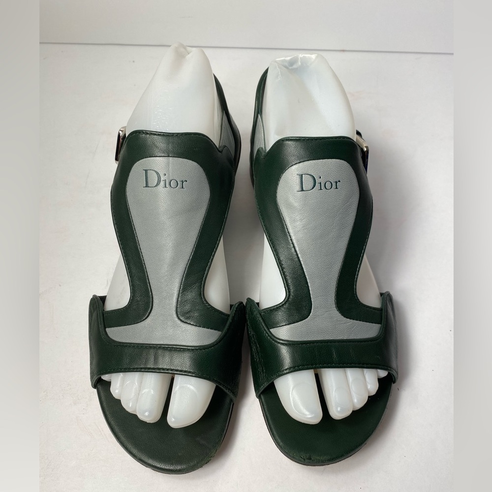Christian Dior flat leather sandals dark green grey 36 - Picture 4 of 12